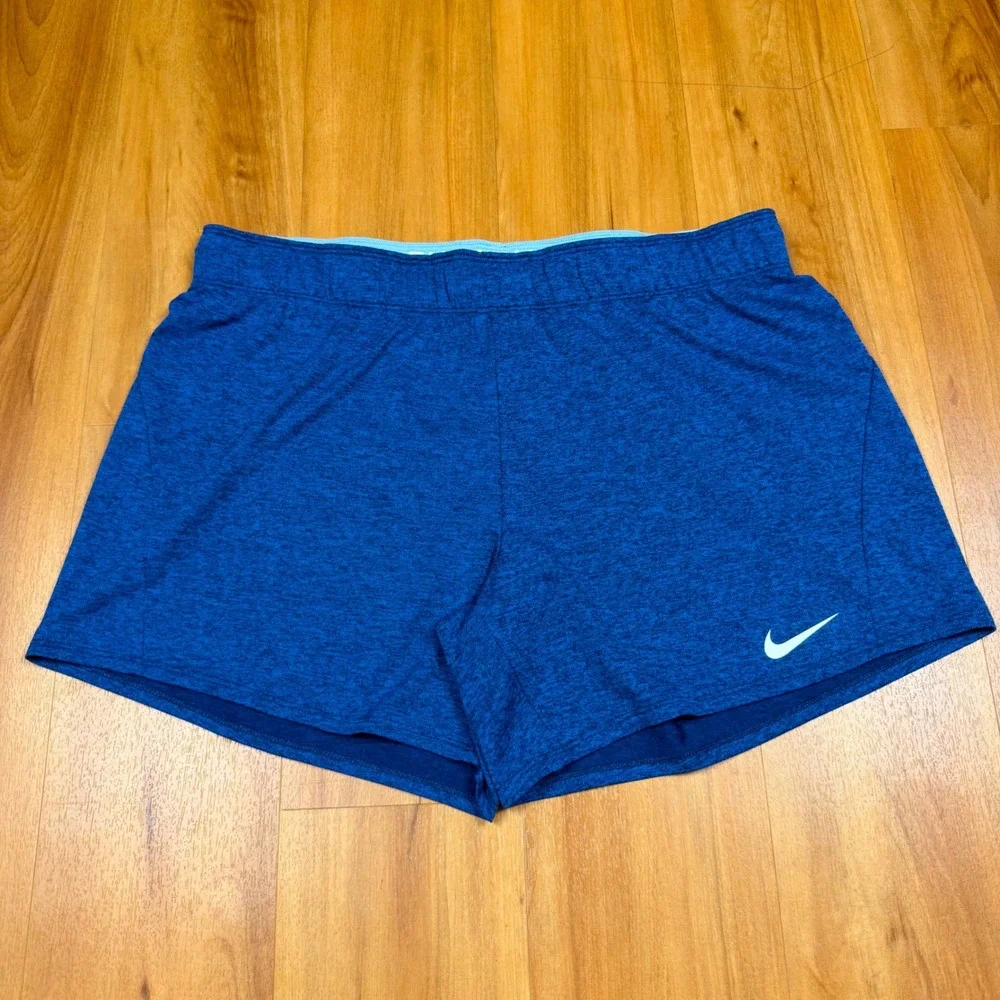 Nike Dri-FIT Womens Blue Heathered Space Dye Running Training Shorts Size Large
